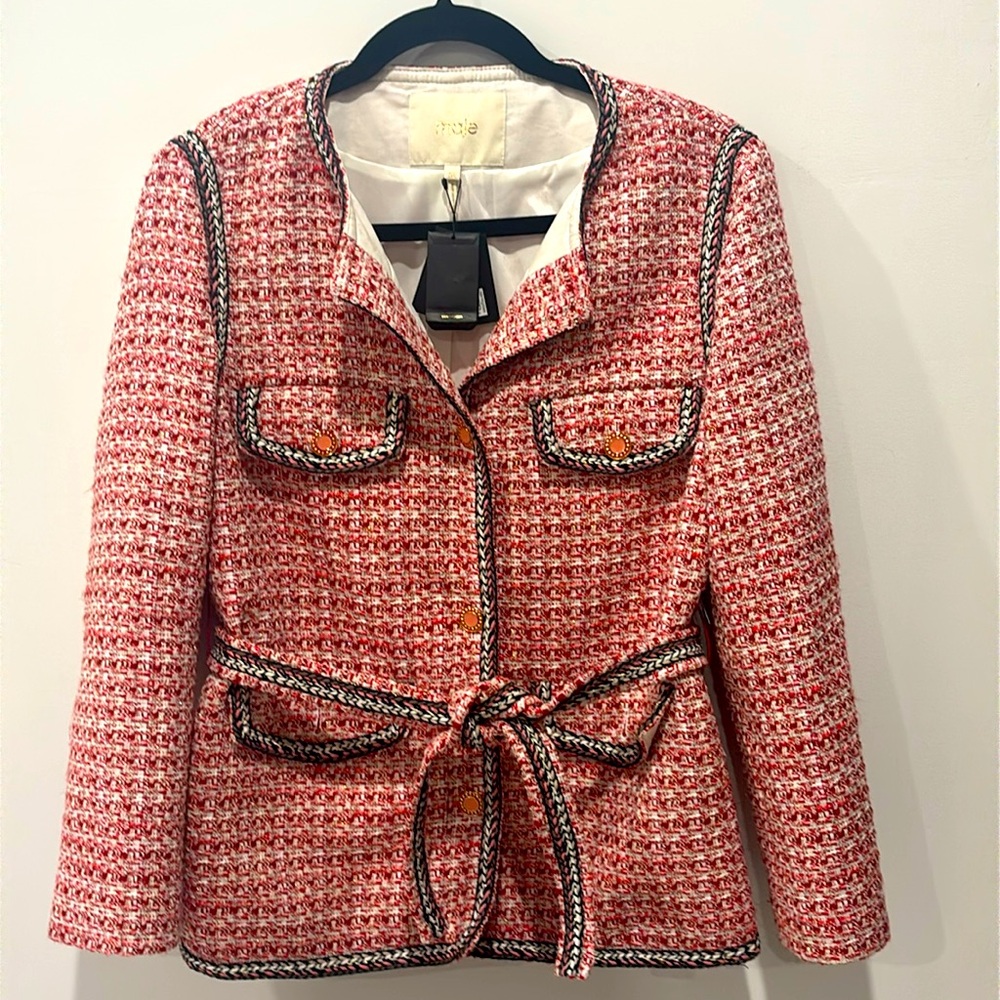 New, with tags Maje Venetia belted, tweed jacket